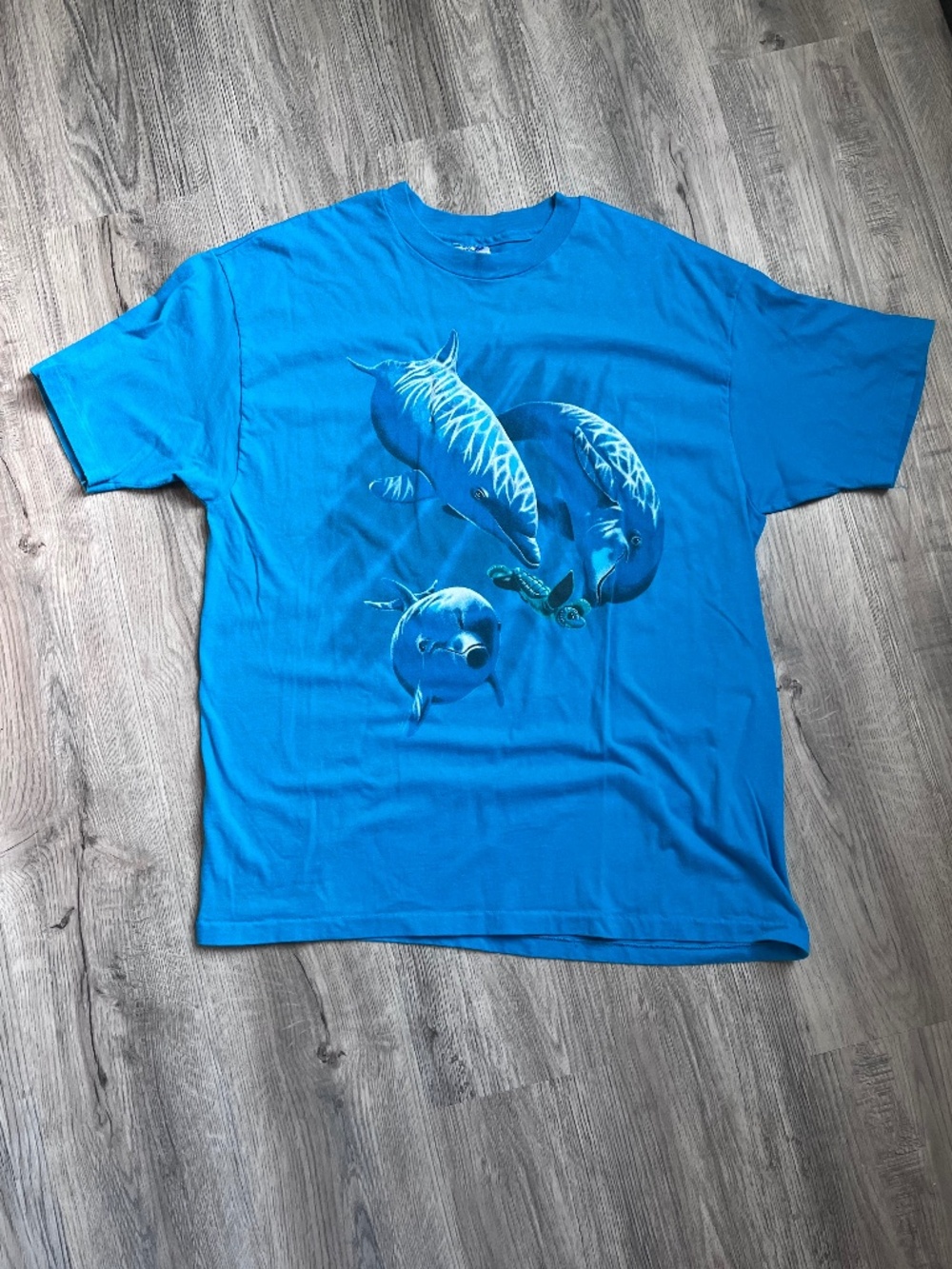 VTG 90s Dolphins & Sea Turtle T-Shirt Single Stitch Hanes USA Ocean beefy t